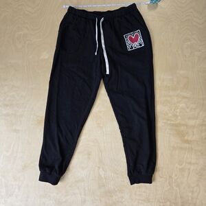 NWOT Keith Haring Black Jogger Sweatpants with Red Heart Art